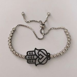 925 silver hand bracelet black cz clear cubic zirconia cz stones slider tennis
